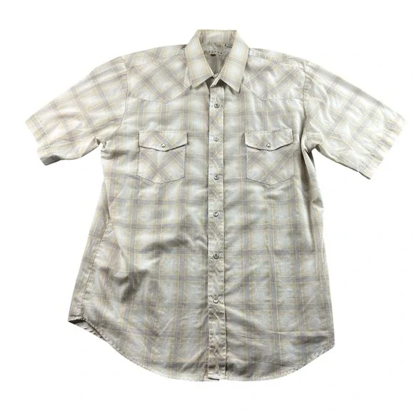 Roper Men's XL Western Pearl Snap Beige Plaid Long Sleeve Shirt Silver Threads - Picture 1 of 10